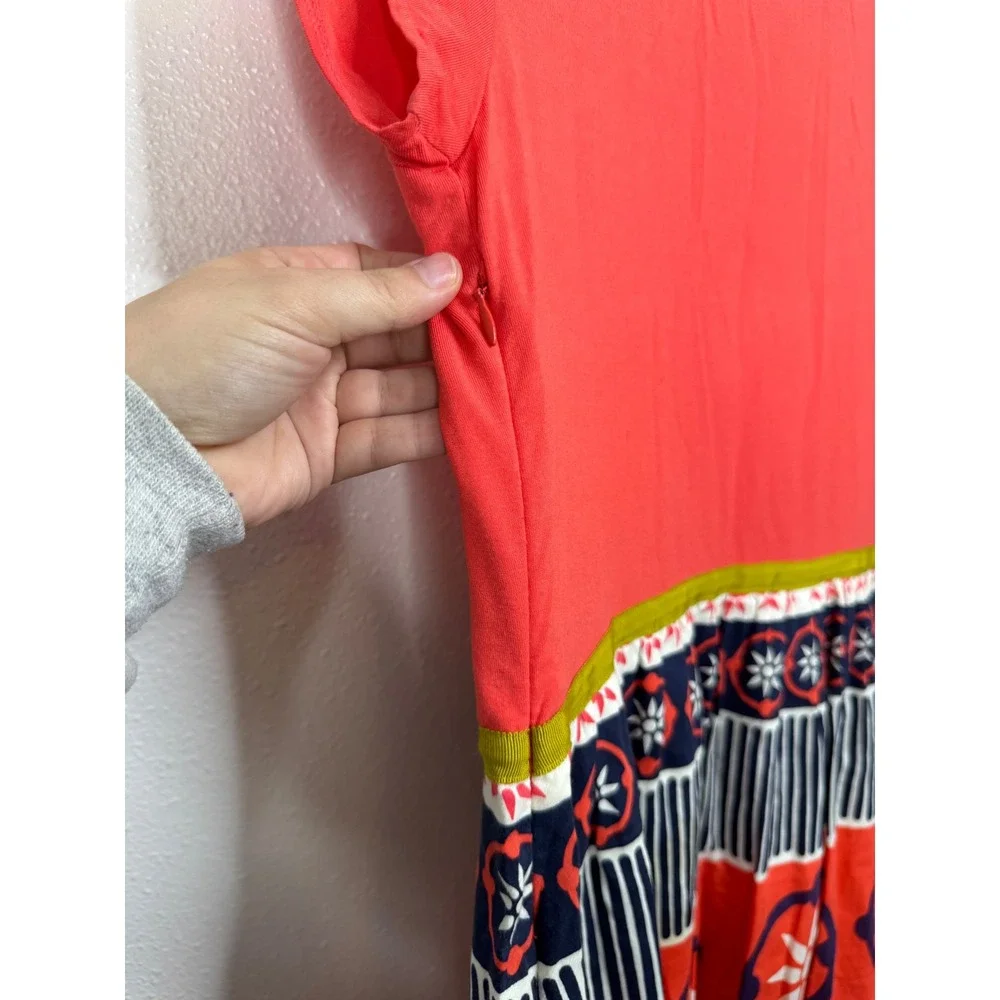 Boden‎ WH799 Coral Red Geometric Medallion Fit Flare Dress Womens Size 8R
